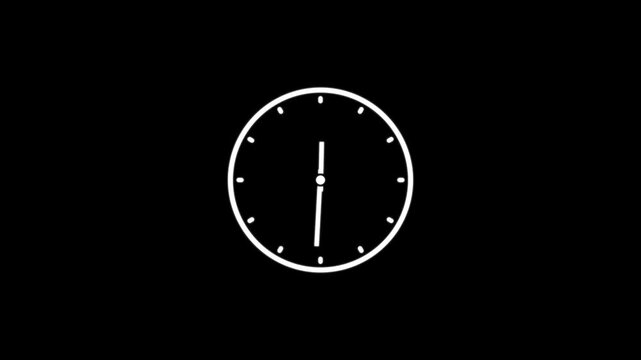 White clock on black background animation day time. Clock icon vector animation with clock face.