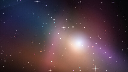 Deep space nebula with glowing stars, soft purple and orange gas clouds in a dark cosmic background galaxy © JOYNAB