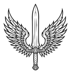 Fototapeta premium Winged Sword Symbol Victory Power Weapon Fantasy
