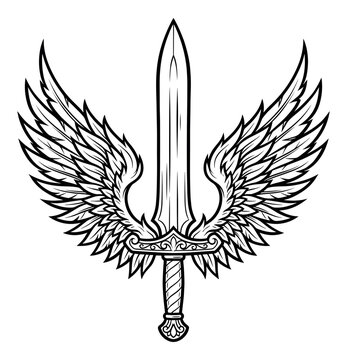 Winged Sword Symbol Victory Power Weapon Fantasy