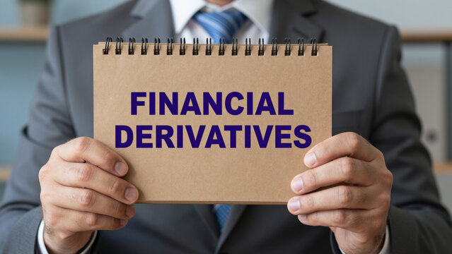 Financial derivatives concept. Contracts whose value depends on an underlying asset, like stocks, bonds, commodities, currencies, or indices, used for hedging, risk management, or speculation.