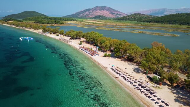 Aerial View of Drepano Beach and Lagoon, Igoumenitsa, Greece