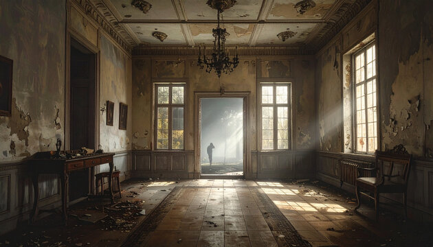 Dark Abandoned Room with Sunlight