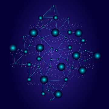Abstract blue background with science technology molecular network connection design and atomic structure pattern vector illustration