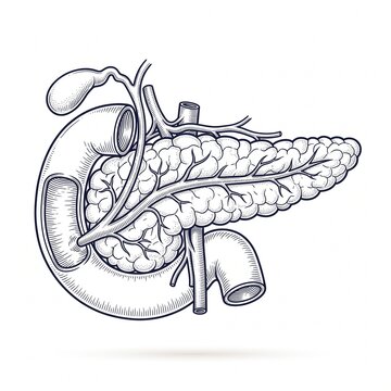 Detailed black and white human pancreas.