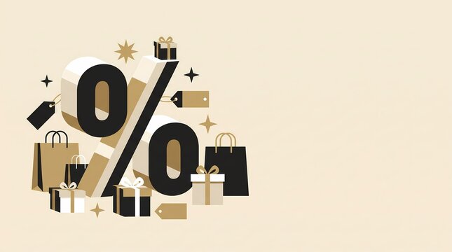 Cyber Monday sale vector banner with percentage sign and gift boxes