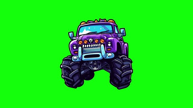 Purple monster truck with big wheels illustration vector design for creative graphics and animation 