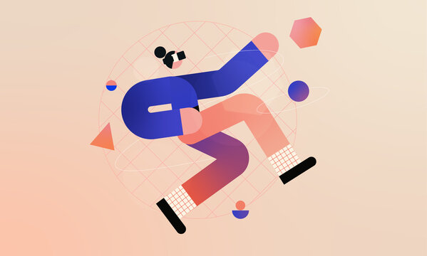 Person Using Virtual Reality Headset in Abstract Digital Space