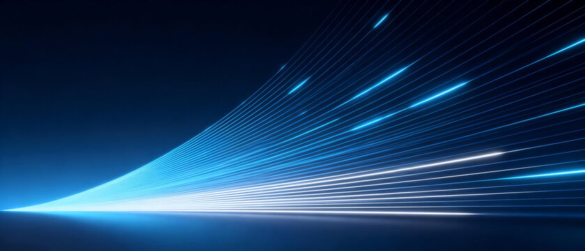 Blue technological light lines converging and flowing in a futuristic abstract background