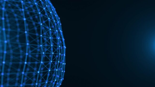 4k Futuristic Low Poly Digital Globe with Glowing Network Connections Representing Global Communication and Modern Technology on Dark Background.