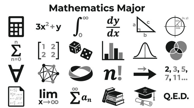 Mathematics major icons set featuring collection of academic symbols and formulas isolated on transparent background