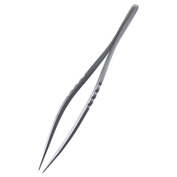Antique Curved Forceps - Vintage metallic curved tweezers medical forceps tool, isolated on a white background. 3D render image