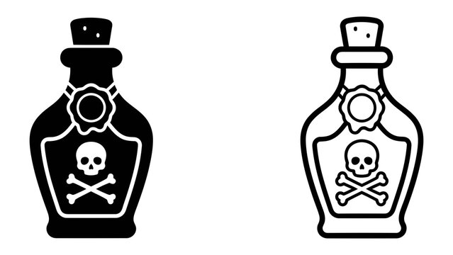 Poison Bottle Icon: A stark illustration of a poison bottle, featuring a skull and crossbones symbol, symbolizing danger and toxicity.