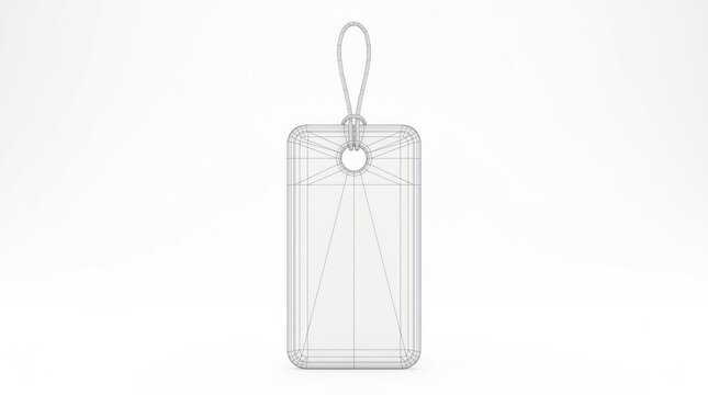 Blank rectangular tag with hanging loop wireframe illustration
