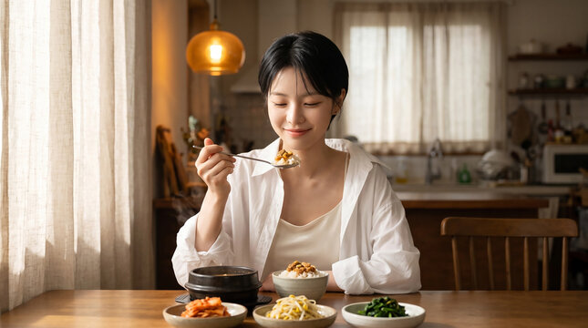 조명이 따뜻한 공간의 홈 다이닝 / Home Dining in a Warmly Lit Room