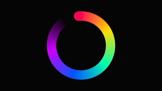 Colorful rainbow gradient ring on black background. Vibrant neon circle loop.
