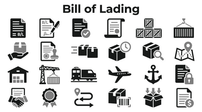 Set of logistics and bill of lading icons for shipping and supply chain management