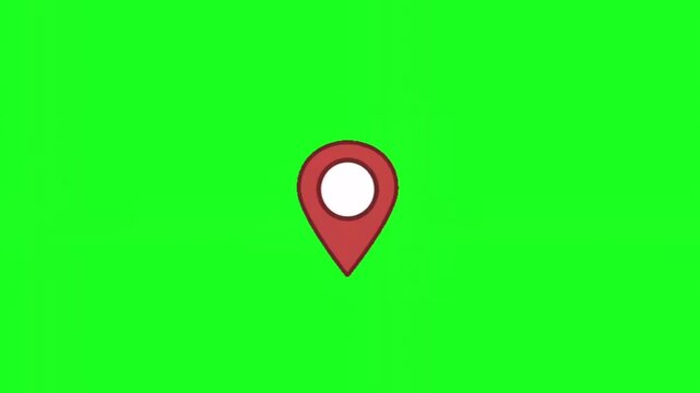 Animated red map pin location marker on a green screen background for navigation and travel concepts gps chroma key position point