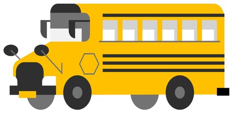 Flat vector illustration of a yellow school bus with black stripes, isolated on white background. Simple icon for education, transportation, and back to school design projects. © Amirah MJ Studio