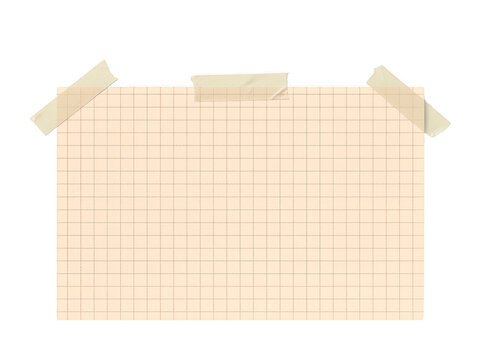 Graph paper sheet secured with three pieces of adhesive tape isolated on a crisp transparent background