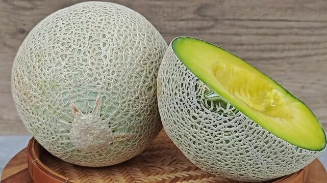 Melon rotation on wooden board.
