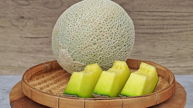 Melon rotation on wooden board.