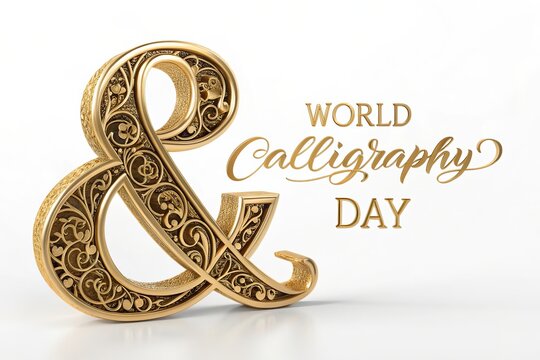Ornate gold foil ampersand symbol with World Calligraphy Day text.