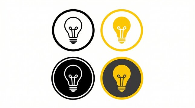 Creative light bulb icons for innovation, idea generation, design inspiration, creativity concepts, brainstorming visuals, modern graphic symbol variations.