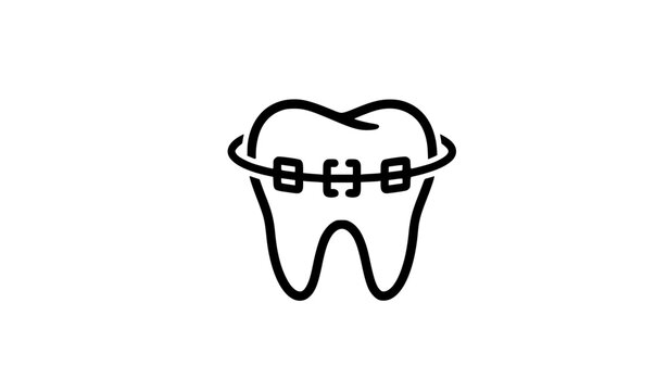 Black Tooth with Orthodontic Braces Dental Logo Vector Icon Collection