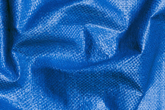 Blue Woven Plastic Polypropylene Bag Texture Background Surface