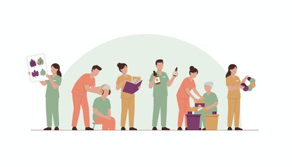 Fototapeta premium Healthcare professionals engage in various therapeutic activities with patients