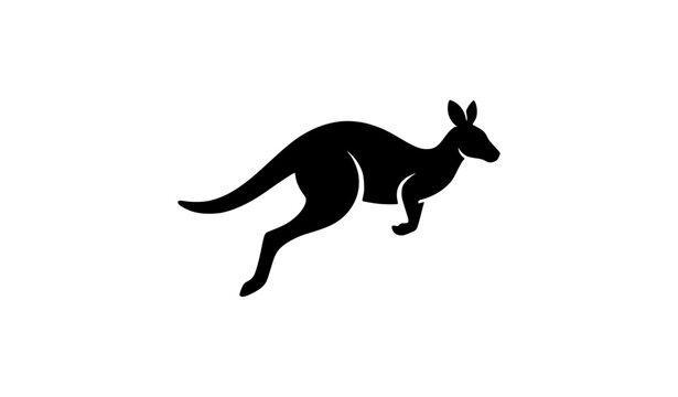 Jumping kangaroo black silhouette icon vector symbol for Australian sports and adventure logo