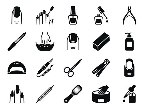 Manicure and Nail Care Vector Icons Set