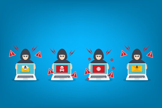Hacker committing a crime , vector set