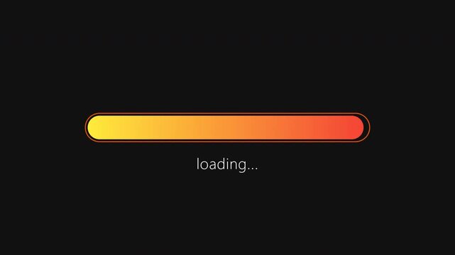 Orange loading bar on black background. Digital progress indicator for software installation.