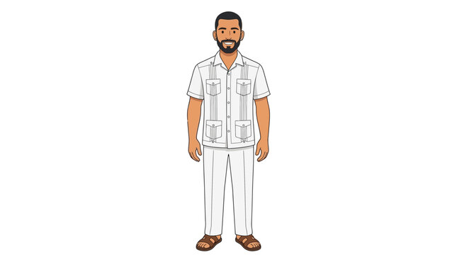 Man in cuban guayabera shirt and pants, isolated