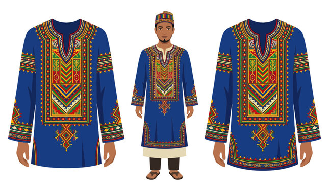 Man in traditional blue African dashiki outfit, isolated