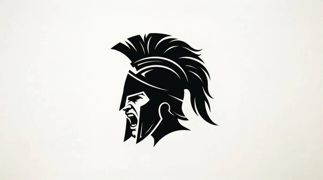 Graphic silhouette icon of an angry screaming spartan warrior helmet