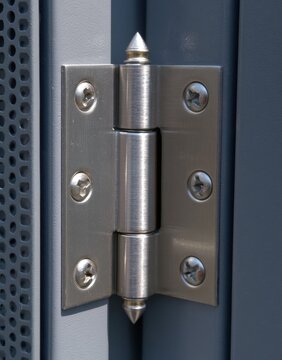 Robust silver door hinge with pointed finials and polished metal finish