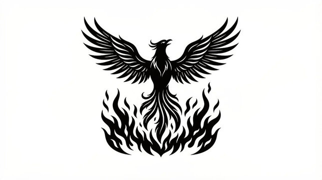 Majestic phoenix wings spread over flames vector illustration with mythical