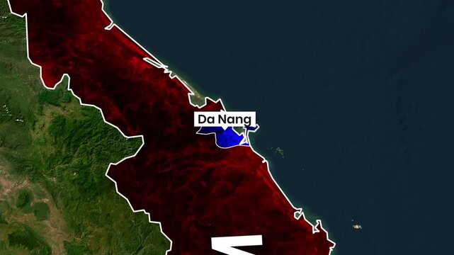 Animated Map Zoom to Vietnam Highlighting Da Nang Port City Region
