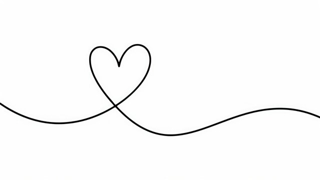 Minimalist continuous line drawing of a heart shape on white background with minimalist minimalism continuous