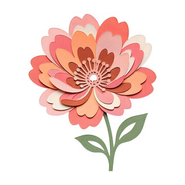 Beautiful pink layered paper flower craft isolated on a plain white background