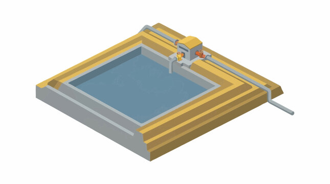 Isometric illustration of a modern swimming pool with a diving board.