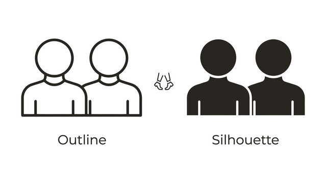 Outline vs Silhouette: A clear visual comparison between outline and silhouette representations of two people, illustrating two distinct graphic styles.