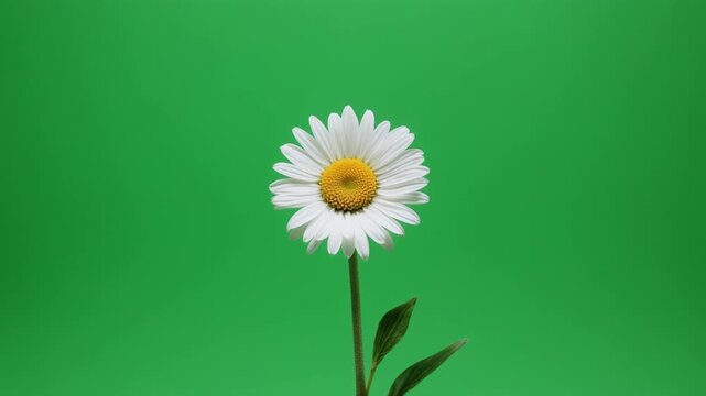 Single daisy blooming on green background with cinematic motion and copy space for text