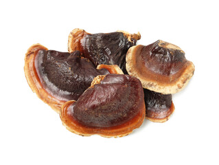 Many functional Reishi mushrooms isolated on white, top view © New Africa