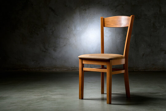 Wooden chair on the floor in a dark room