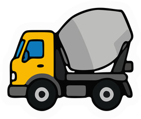 Fototapeta premium Yellow Concrete Mixer Truck Flat Vector Icon Illustration, Heavy Construction Cement Mixer Vehicle and Transport Concept Isolated on White Background