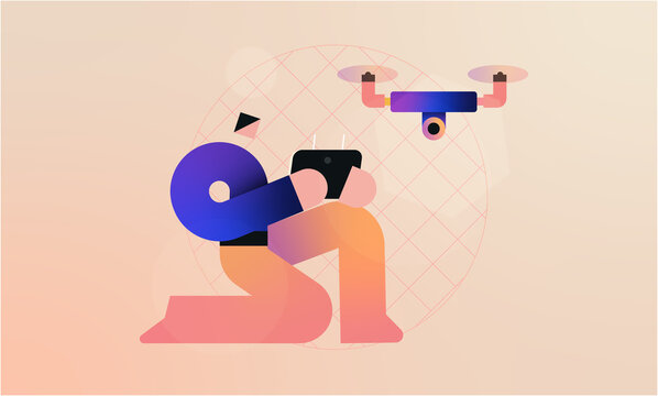 Person Controlling Camera Drone with Tablet Illustration